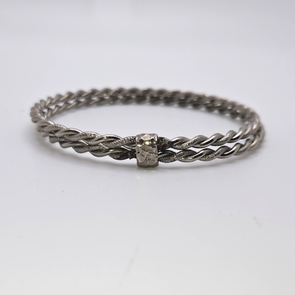 ๐ข3/$19๐ข Handmade Silver Twisted Double Dual Bangle Bracelet Stack - Picture 4 of 7